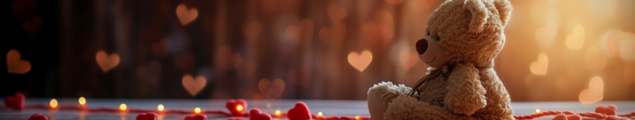 An enchanting image of a teddy bear seated against a backdrop of hearts, creating a visually pleasing and emotionally resonant composition in high definition