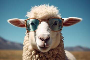 Fototapeta premium A photo of funny sheep wearing sunglasses Generative AI