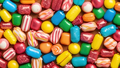 Multitude of wrapped colorful candies background