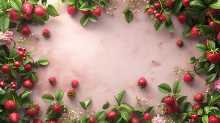 pink background surrounded berry aerial view copy space background