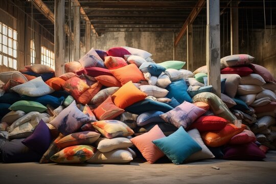 Pillows layout stock. Fabric cover shop. Generate Ai