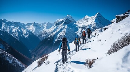 A Group of People Walking Up the Side of a Snow Covered Mountain