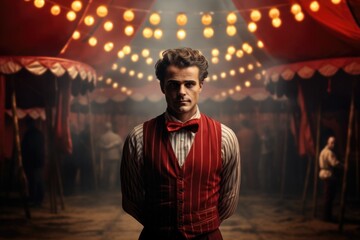 Obraz premium A photo of man standing tent area waiter concept Generative AI