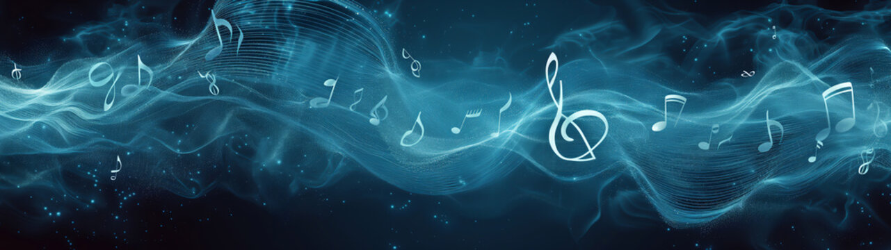 Melody flowing music wave  abstract background showing colourful music notes which are musical notation symbols, stock illustration image 