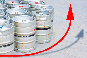 Graph about the trend of beer production with kegs of beer
