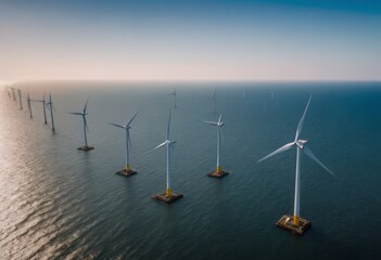 offshore wind farm at dusk, renewable energy background