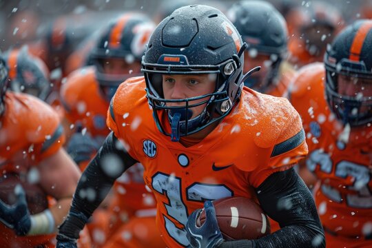American football game where we see the players with their protections disputing a very close final