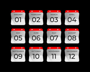 Vector simple icon calendar, 12 month of the year, Collection of calendar symbols.