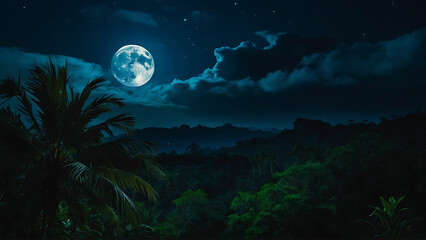 Naklejka na ściany i meble view of moon from forest at night