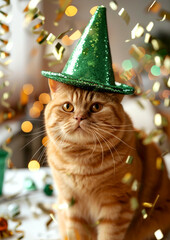 Obraz premium St Patrick's Day british shorthair Cat Wearing a Green Hat