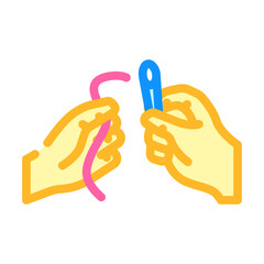 Obraz premium insert thread into needle color icon vector illustration