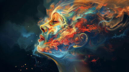 Psychedelic Synesthesia Illustration: Female Figure with Vibrant Colors