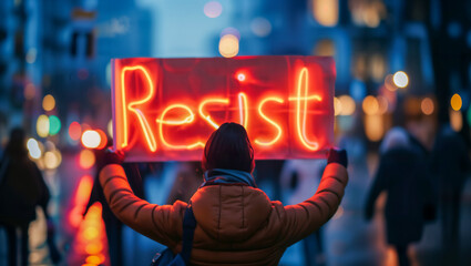 People are demonstrating with signs reading "RESIST" against the increasing violence by right-wing groups......