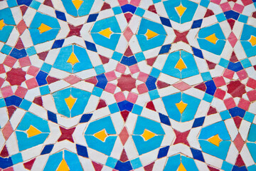 Moroccan mosaics with small geometric elements of colored ceramic (Morocco - Africa)