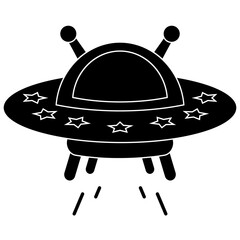 one black UFO or unidentified flying object icon on white,vector illustration