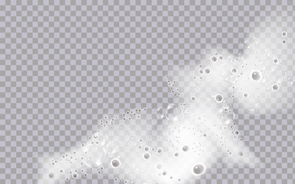 Bath foam isolated on transparent background. Shampoo bubbles texture.Sparkling shampoo and bath lather vector illustration.