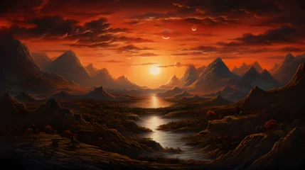 Raamstickers Sunrise wallpaper,, Painting of a fantasy landscape  © Zafar