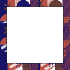 Fototapeta premium Square frame with copy space for text in Abstract Bauhaus geometric style, vector background. Banner with circle, triangle and square elements.