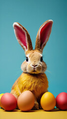 Easter painted eggs and bunny. Minimalism. Concept.