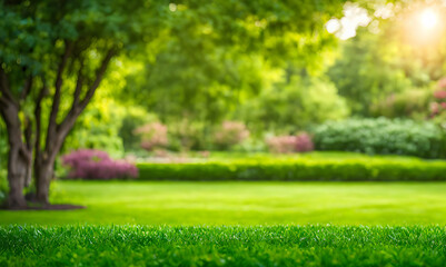 Expansive lawn edged with vibrant green trim leading to a blank area