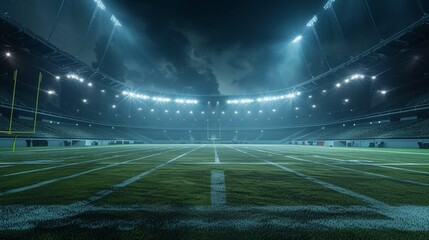Fototapeta premium Football stadium at night. An imaginary stadium is modelled and rendered.