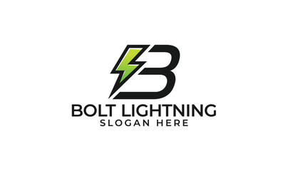 Letter B with bolt lightning logo template, b letter logo icon