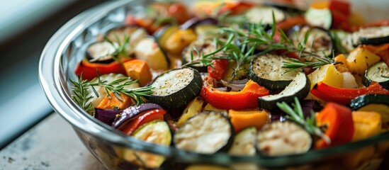 Fototapeta premium Close up of traditional vegetarian Tian Provencal casserole with assorted veggies.