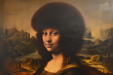 Mona Lisa afro, painting of a beautiful black girl