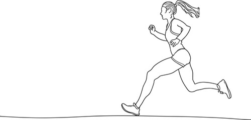 Continuous Single line drawing of a Sport running woman, Minimalist line art style of sport person