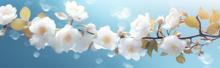 white roses against the blue sky