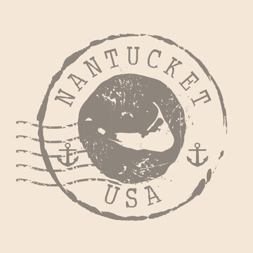 Stamp Postal of Nantucket island. Map Silhouette rubber Seal.  Design Retro Travel. Seal  Map of Nantucket grunge  for your design. United States.  EPS10