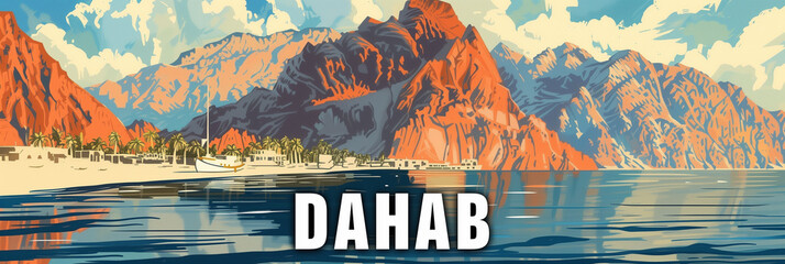 Scenic Dahab Coastal Landscape with Cruise Ship and Mountain Backdrop - Ideal for Travel and Adventure Themes

