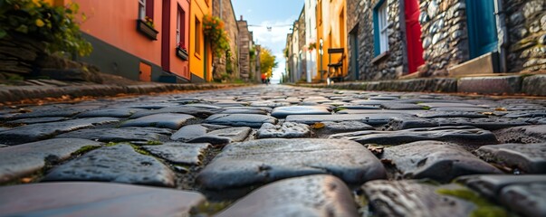 Obraz premium Experience the enchanting beauty of vibrant cobblestone streets in Kinsale Cork Ireland. Concept Kinsale, Cork, Ireland, Cobblestone streets, Enchanting beauty