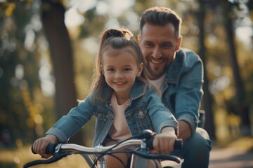 Man and Little Girl Riding a Bike Together