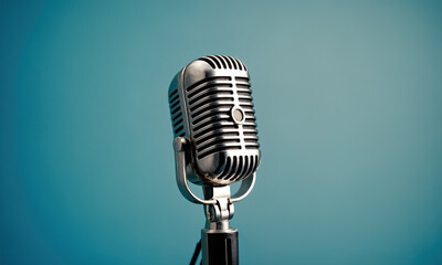 Retro microphone on blue background