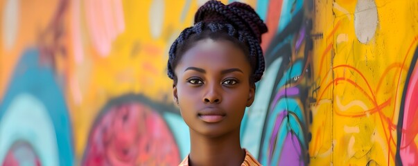 A dynamic African model stands out among vibrant graffiti exuding colorful energy. Concept Graffiti...