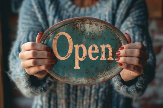 Person Holding a Sign Saying Open