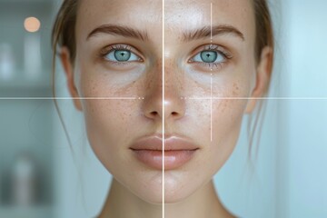 Womans Face With Grid Overlay - obrazy, fototapety, plakaty