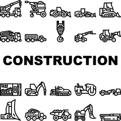 construction vehicle heavy icons set vector