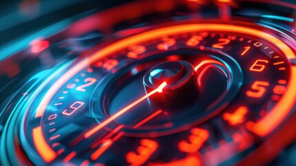 Close Up of Speedometer With Red and Blue Lights - obrazy, fototapety, plakaty