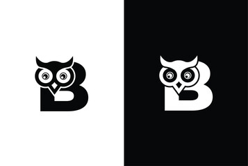 Initial letter B with owl modern company business logo icon. Simple and creative owl logo design vector, combination of letter B and owl.