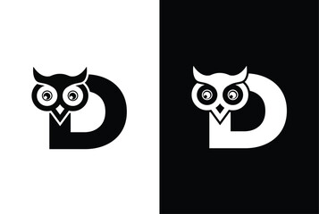 Initial letter D with owl modern company business logo icon. Simple and creative owl logo design vector, combination of letter D and owl.