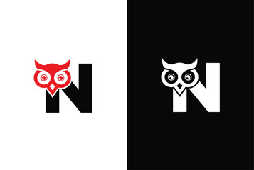 Initial letter N with owl modern company business logo icon. Simple and creative owl logo design vector, combination of letter N and owl.