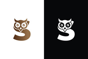 Initial letter S with owl modern company business logo icon. Simple and creative owl logo design vector, combination of letter S and owl.