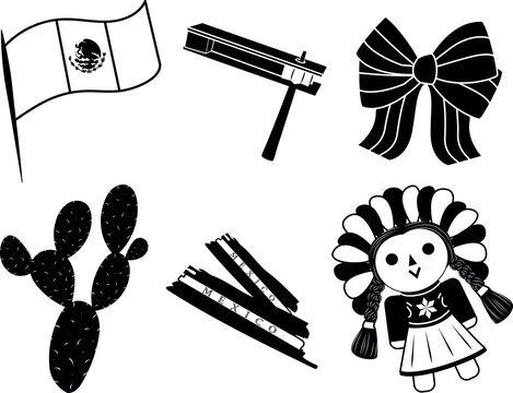 Iconos elementos patrios de M&eacute;xico. Vector