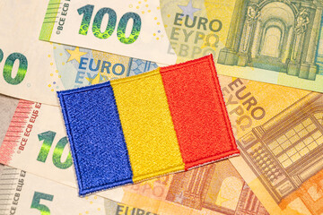 Euro banknotes and Romanian flag Concept, Conversion of Romanian lei to euro, Adoption of the...