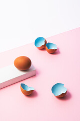 Blue painted easter egg shells