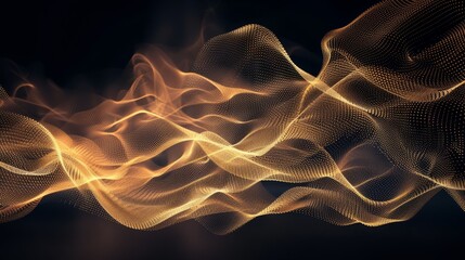 Abstract background of glowing gold mesh or interwoven lines on a dark background.