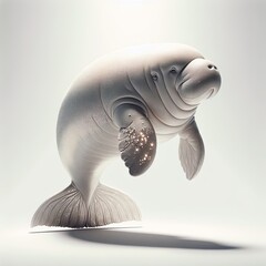 Realistic Sculpture of a Dugong with Detailed Texture and Artistic Presentation Against a Light Background