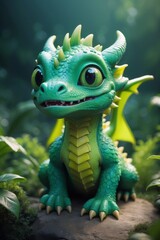 3D rendering of a cute dinosaur smiling